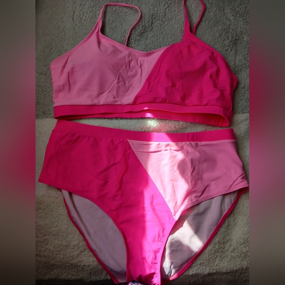 Pink and Fuchsia Colorblock Bikini Set - Picture 1 of 4